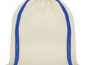 Plecak Oregon ściągany sznurkiem z kolorowymi sznureczkami, wykonany z bawełny o gramaturze 100 g/m² , natural / błękit królewski