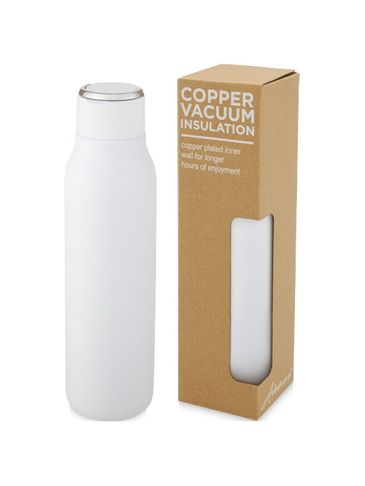 Miedziana butelka izolowana próżniowo Marka o pojemności 600 ml z metalową pętelką, biały
