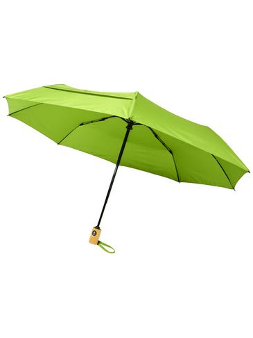 Składany, automatycznie otwierany/zamykany parasol Bo 21” wykonany z plastiku PET z recyklingu, limonka
