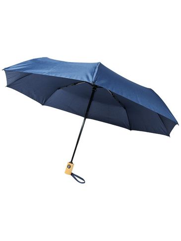 Składany, automatycznie otwierany/zamykany parasol Bo 21” wykonany z plastiku PET z recyklingu, granatowy