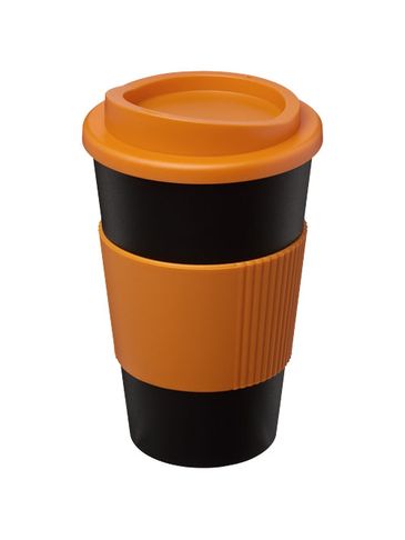 Kubek termiczny z serii Americano® o pojemności 350 ml z uchwytem, czarny / pomarańczowy