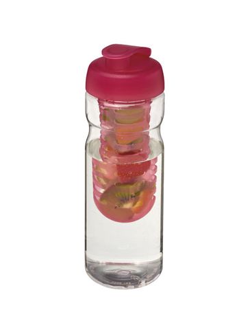 Bidon H2O Base® z wieczkiem na zacisk o pojemności 650 ml zmożliwością przyrządzania wody smakowej, przezroczysty / różowy