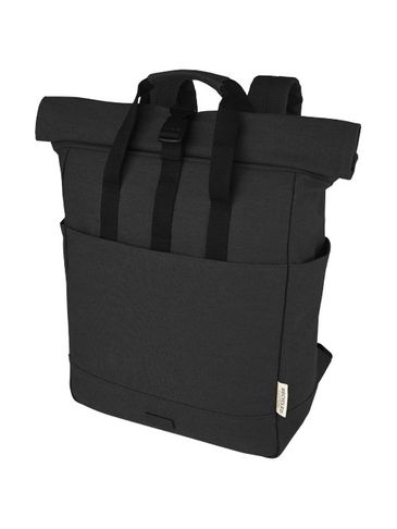 Joey 15-calowy plecak na laptopa z płótna z recyklingu z certyfikatem GRS o pojemności 15 l, czarny