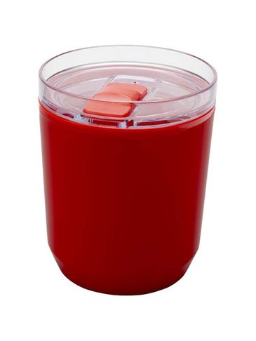 Hudson kubek z podwójnymi ściankami o pojemności 180 ml wykonany z tworzyw sztucznych pochodzących z recyklingu, czerwony