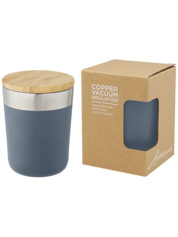Lagan Miedziany kubek ze stali nierdzewnej o pojemności 330 ml, izolowany próżniowo, z bambusową pokrywką, bladoniebieski