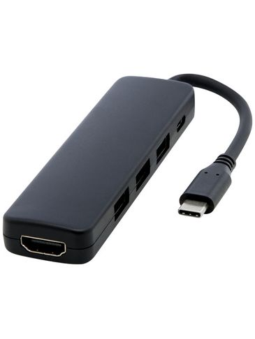 Loop adapter multimedialny USB 2.0-3.0 z portem HDMI wykonany z tworzyw sztucznych pochodzących z recyklingu z certyfikatem R, czarny