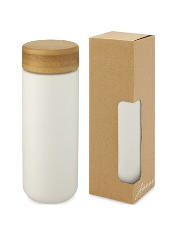 Lumi ceramiczny kubek z bambusową pokrywką o pojemności 300 ml, biały