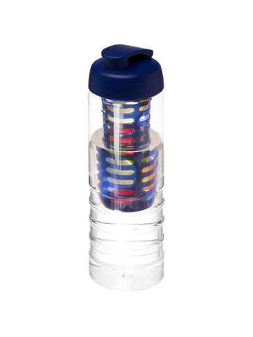 Bidon H2O Treble z o pojemności 750 ml z otwieranym wieczkiem i zaparzaczem, przezroczysty / niebieski
