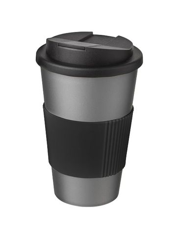 Americano® 350 ml tumbler with grip & spill-proof lid, srebrny / czarny