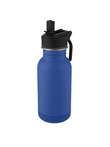 Bidon ze stali nierdzewnej Lina o pojemności 400 ml ze słomką i pętelką, granatowy