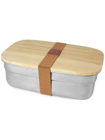 Pudełko śniadaniowe Tite ze stali nierdzewnej z bambusową pokrywką, natural / srebrny