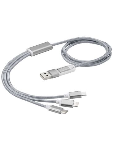 Kabel do ładowania 5 w 1 z podwójnym wejściem Versatile, srebrny