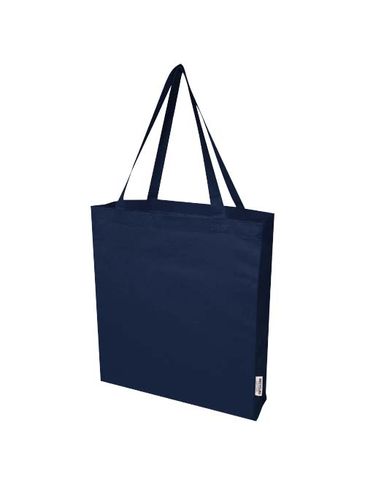 Madras torba na zakupy z bawełny z recyklingu z certyfikatem GRS 140 g/m² z dnem, granatowy