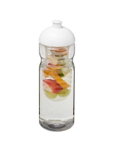 Bidon H2O Base® z wypukłym wieczkiem o pojemności 650 ml z możliwością przyrządzania wody smakowej, przezroczysty / biały