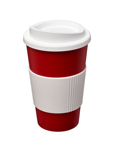 Kubek termiczny z serii Americano® o pojemności 350 ml z uchwytem, czerwony / biały