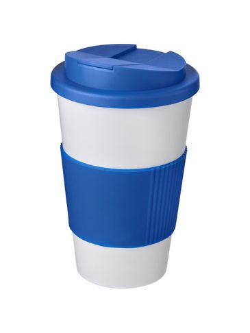 Americano® 350 ml tumbler with grip & spill-proof lid, biały / średnioniebieski