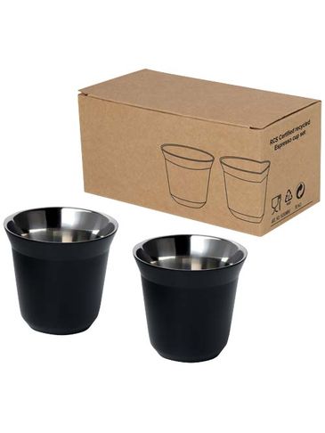 Duo zestaw filiżanek do espresso ze stali nierdzewnej z certyfikatem RCS 80 ml , czarny