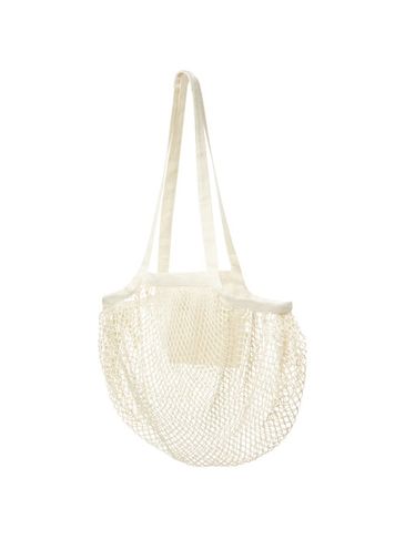 Pune 100 g/m2, certyfikat GOTS, organiczna siatkowa torba bawełniana z długimi uchwytami, natural