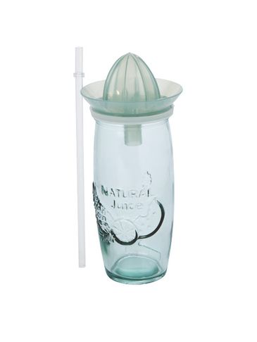 Verano szklany kubek koktajlowy z recyklingu z wyciskaczem, przezroczysty bezbarwny