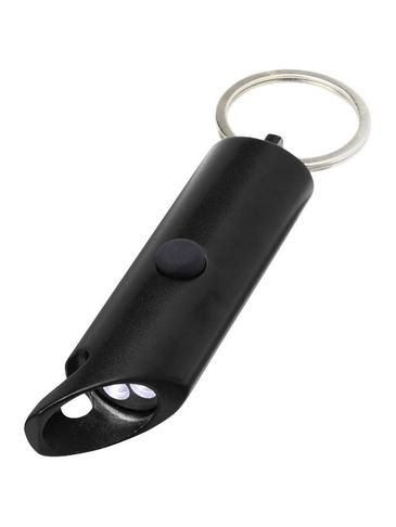 Flare latarka LED i otwieracz do butelek z łańcuchem do kluczy wykonany z aluminium IPX z recyklingu, czarny