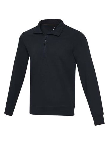 Tin sweter unisex Aware™ z materiałów z recyklingu z zamkiem błyskawicznym na 1/4 długości , granatowy