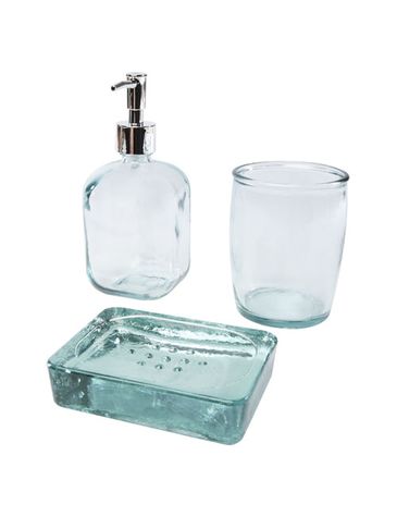 Jabony 3-częściowy zestaw łazienkowy ze szkła pochodzącego z recyclingu, przezroczysty bezbarwny