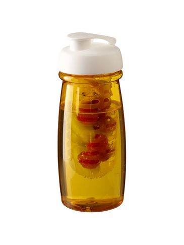 Bidon H2O Pulse® o pojemności 600 ml z wieczkiem zaciskowym zmożliwością przyrządzania wody smakowej, żółty / biały