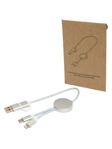 Alasia kabel do synchronizacji danych i szybkiego ładowania 5 w 1 27 W o długości 30 cm z tworzyw sztucznych i aluminium pochodzących z recyklingu, srebrny