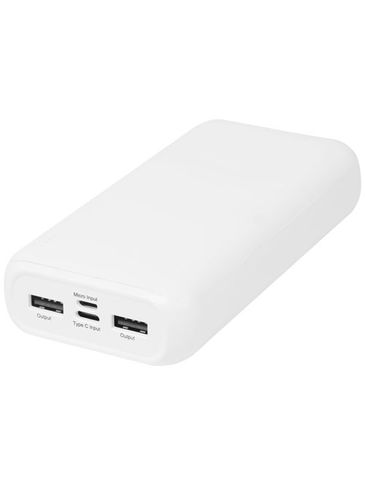 Electro powerbank o pojemności 20 000 mAh z tworzyw sztucznych pochodzących z recyklingu , biały
