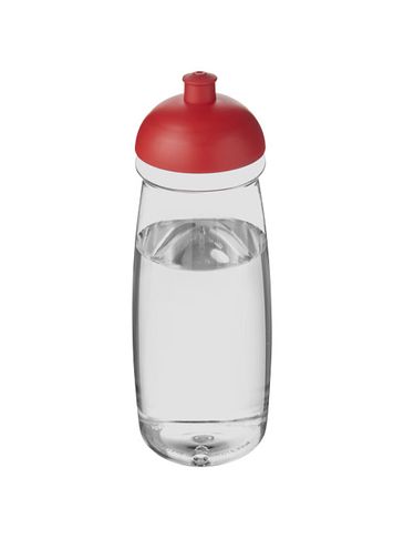 Bidon H2O Pulse® o pojemności 600 ml z wypukłym wieczkiem, przezroczysty / czerwony