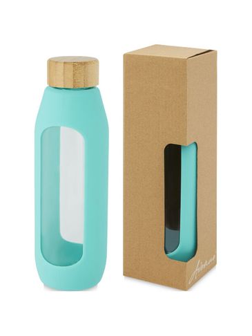 Tidan Butelka z borokrzemianowego szkła o pojemności 600 ml z silikonowym uchwytem, morski zielony