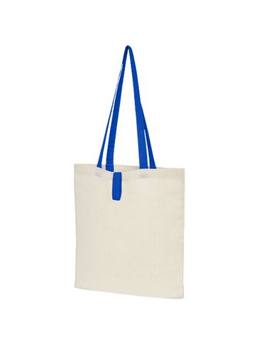 Składana torba na zakupy Nevada wykonana z bawełny o gramaturze 100 g/m², natural / błękit królewski