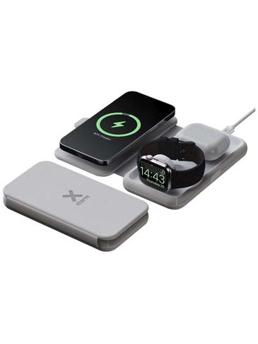 Xtorm XWF31 składana bezprzewodowa ładowarka podróżna 3 w 1 o mocy 15 W, szary