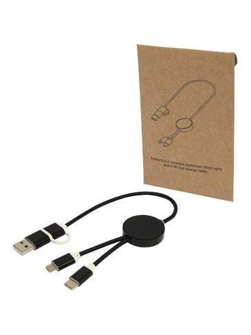 Alasia kabel do synchronizacji danych i szybkiego ładowania 5 w 1 27 W o długości 30 cm z tworzyw sztucznych i aluminium pochodzących z recyklingu, czarny