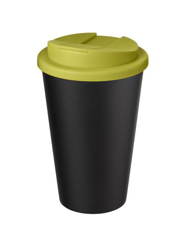 Kubek Americano® Eco z recyklingu o pojemności 350 ml z pokrywą odporną na zalanie, limonka / czarny