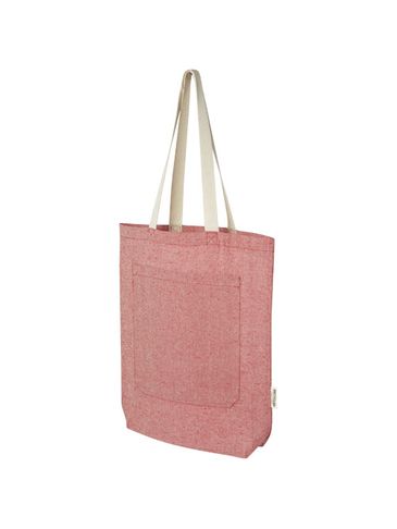 Pheebs torba na zakupy o pojemności 9 l z bawełny z recyklingu o gramaturze 150 g/m² i z przednią kieszenią, czerwony melanż