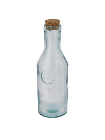 Karafka Fresqui ze szkła z recyclingu z korkowym wieczkiem, przezroczysty bezbarwny