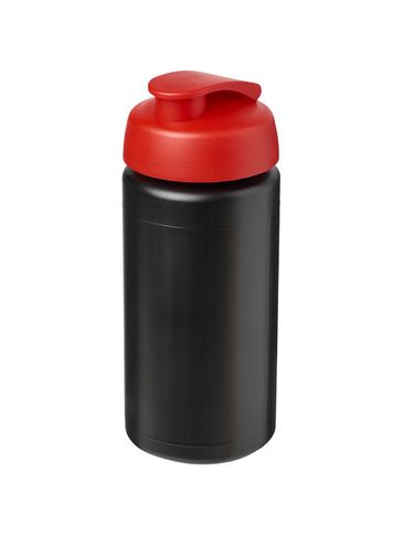 Bidon Baseline® Plus o pojemności 500 ml z wieczkiem zaciskowym i uchwytem, czarny / czerwony