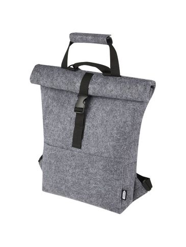 Felta torba rowerowa z filcu zamykana od góry z materiałów z recyklingu z certyfikatem GRS o pojemności 13 l, średnioszary