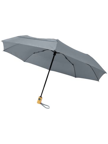 Składany, automatycznie otwierany/zamykany parasol Bo 21” wykonany z plastiku PET z recyklingu, szary