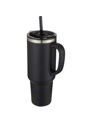 Sydney miedziany kubek próżniowy z podwójnymi ściankami, ze słomką, z certyfikatem RCS 1200 ml, czarny