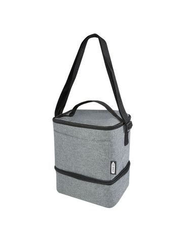 Torba termoizolacyjna na lunch Tundra mieszcząca 9 puszek, wykonana z plastiku PET z recyklingu, szary melanż