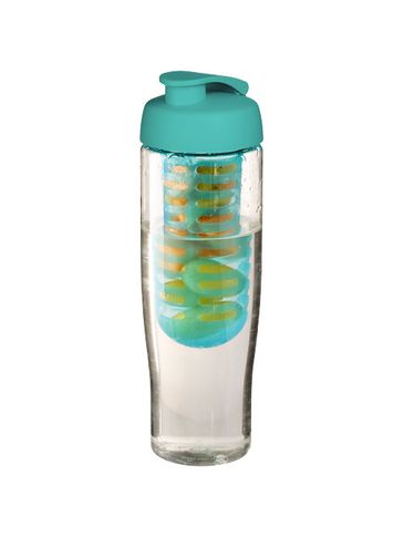 Bidon H2O Tempo® o pojemności 700 ml z wieczkiem zaciskowym zmożliwością przyrządzania wody smakowej, przezroczysty / błękitny