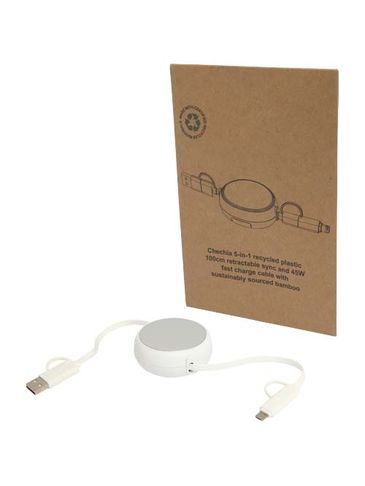 Alasia zwijany kabel do synchronizacji danych i szybkiego ładowania 5 w 1 45 W o długości 100 cm z tworzyw sztucznych i aluminium pochodzących z recyklingu, srebrny