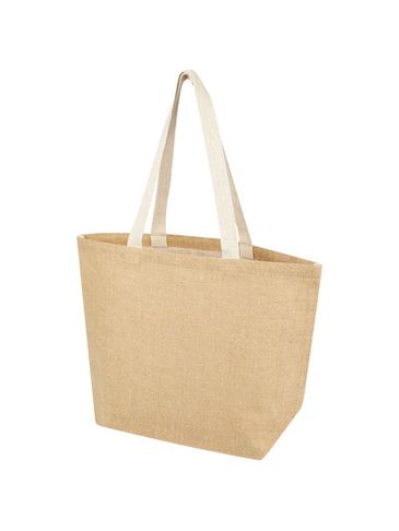 Juta torba z długimi uchwytami z juty o gramaturze 300 g/m² i pojemności 12 l, piasek pustyni / biały