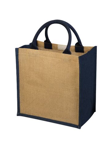 Jutowa torba prezentowa Chennai, piasek pustyni / granatowy