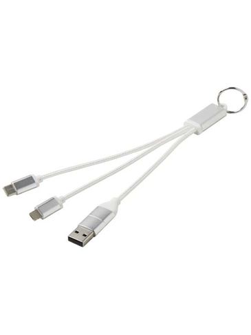 Metal kabel do ładowania 4 w 1 z aluminium z recyklingu z łańcuchem do kluczy, srebrny