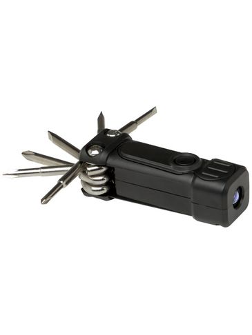 Octo zestaw śrubokrętów 8-w-1 z tworzyw sztucznych pochodzących z recyklingu z certyfikatem RCS z latarką, czarny