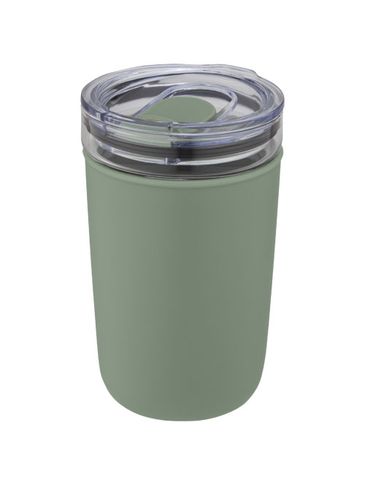 Szklany kubek Bello o pojemności 420 ml z zewnętrzną ścianką z plastiku z recyklingu, zielony melanż
