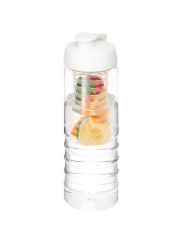 Bidon H2O Treble z o pojemności 750 ml z otwieranym wieczkiem i zaparzaczem, przezroczysty / biały